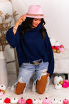 Navy Blue Turtleneck Side Slit Sweater - Shop Kendry Collection Boutique