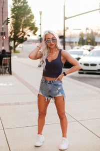 Navy Blue V Cut Ribbed Knit Tank Top - Shop Kendry Collection Boutique