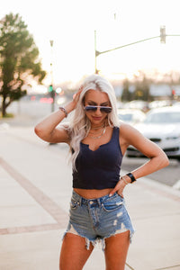 Navy Blue V Cut Ribbed Knit Tank Top - Shop Kendry Collection Boutique