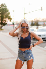 Navy Blue V Cut Ribbed Knit Tank Top - Shop Kendry Collection Boutique