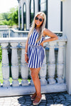 Navy Blue and White Striped One Shoulder Mini Dress - Shop Kendry Collection Boutique