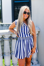 Navy Blue and White Striped One Shoulder Mini Dress - Shop Kendry Collection Boutique