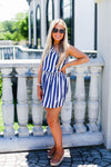 Navy Blue and White Striped One Shoulder Mini Dress - Shop Kendry Collection Boutique