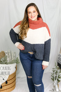 Navy Color Block Turtle Neck Sweater - Shop Kendry Collection Boutique