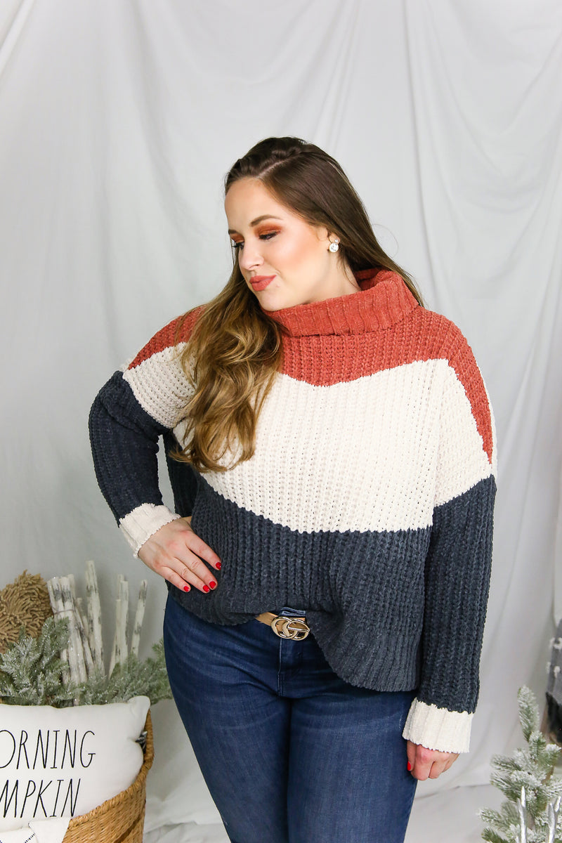 Navy Color Block Turtle Neck Sweater - Shop Kendry Collection Boutique