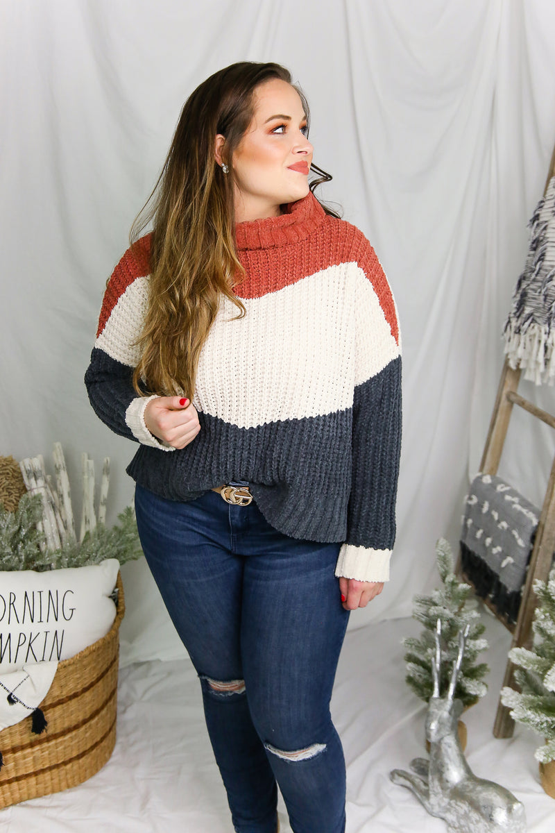 Navy Color Block Turtle Neck Sweater - Shop Kendry Collection Boutique