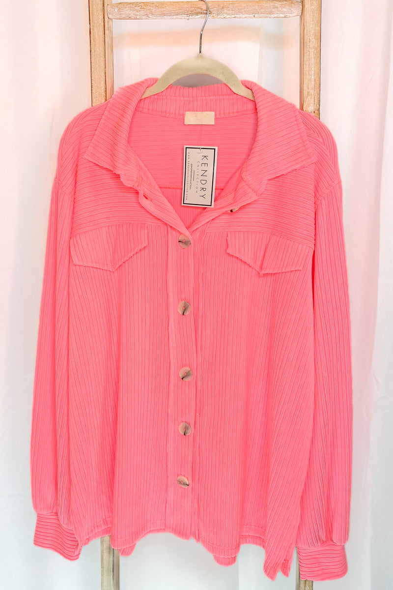 Neon Pink Thermal Button Down Shacket