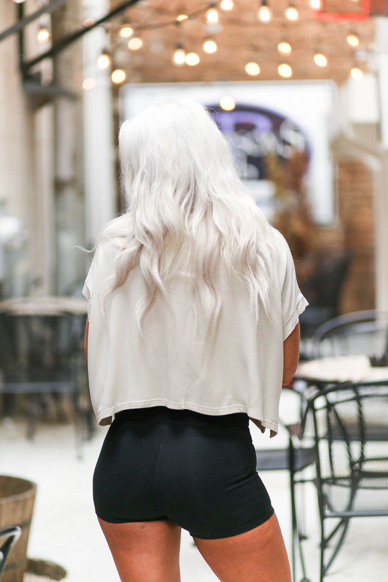 Oatmeal Boxy Style Basic Cropped Tee - Kendry Collection Boutique
