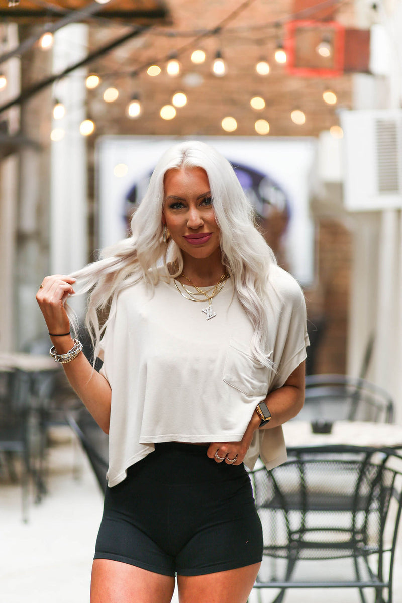 Oatmeal Boxy Style Basic Cropped Tee - Kendry Collection Boutique