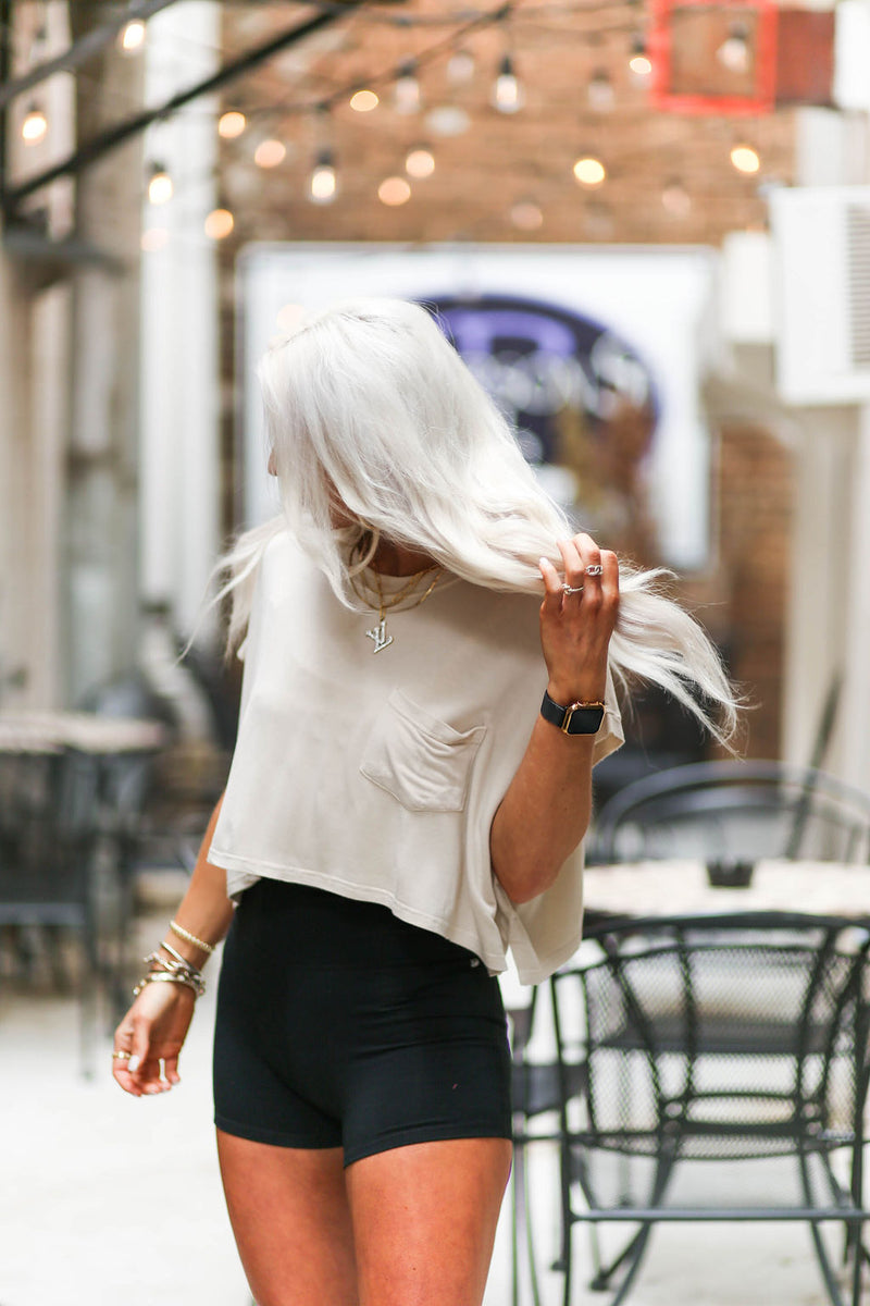 Oatmeal Boxy Style Basic Cropped Tee - Kendry Collection Boutique\