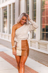 Oatmeal Side Tie One Shoulder Sweater