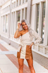 Oatmeal Side Tie One Shoulder Sweater