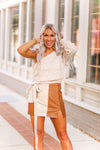 Oatmeal Side Tie One Shoulder Sweater
