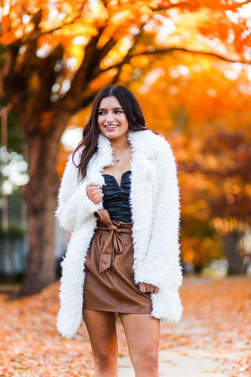 Off White Faux Fur Pea Coat - Kendry Collection Boutique