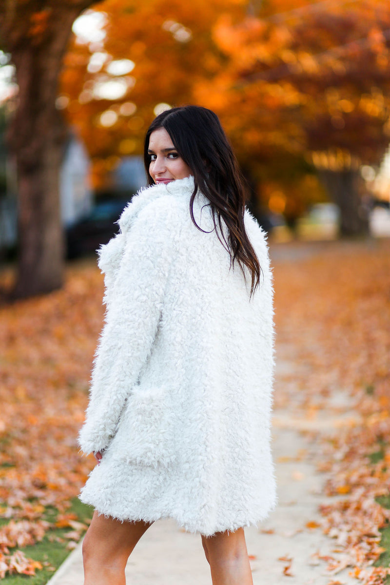 Off White Faux Fur Pea Coat - Kendry Collection Boutique