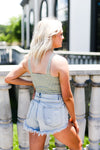 Olive Green Acid Wash Ribbed Cropped Tank - Kendry Collection Boutique