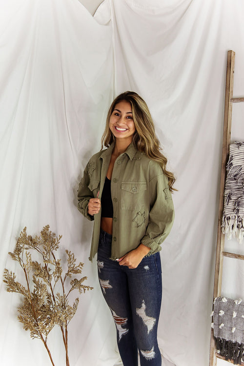 Olive Green Star Patch Jacket - Shop Kendry Collection Boutique