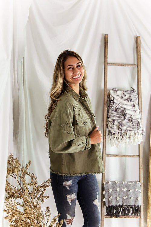 Olive Green Star Patch Jacket - Shop Kendry Collection Boutique