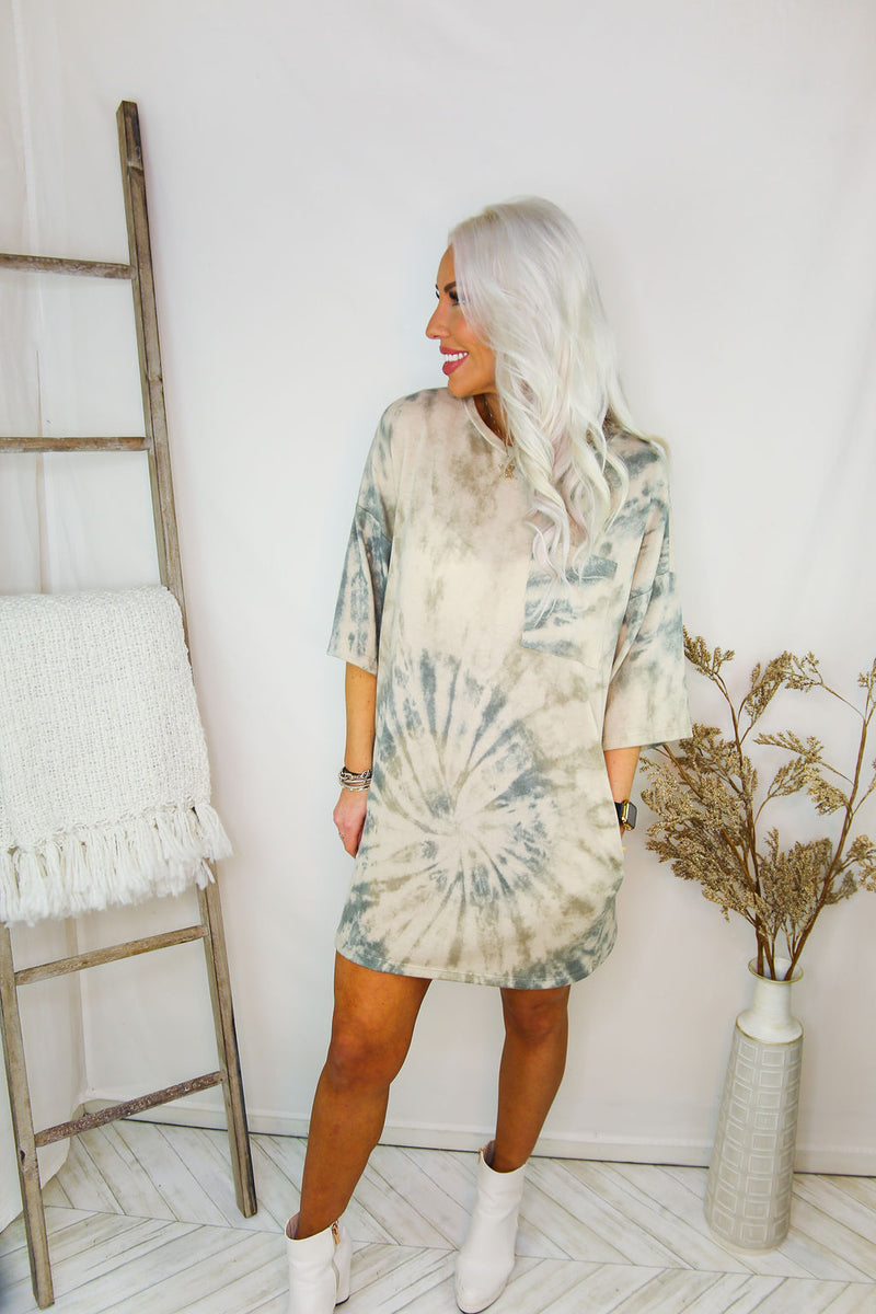 Olive Tie Dye T-Shirt Dress With Pockets - Shop Kendry Collection Boutique