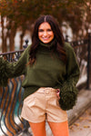 Beige Turtle Neck Sweater With Fringe Arms - Shop Kendry Collection