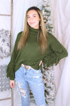 Olive Turtle Neck Sweater With Fringe Arms - Shop Kendry Collection Boutique
