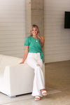 One Shoulder Kelly Green Tie Blouse - Shop Kendry Collection Boutique