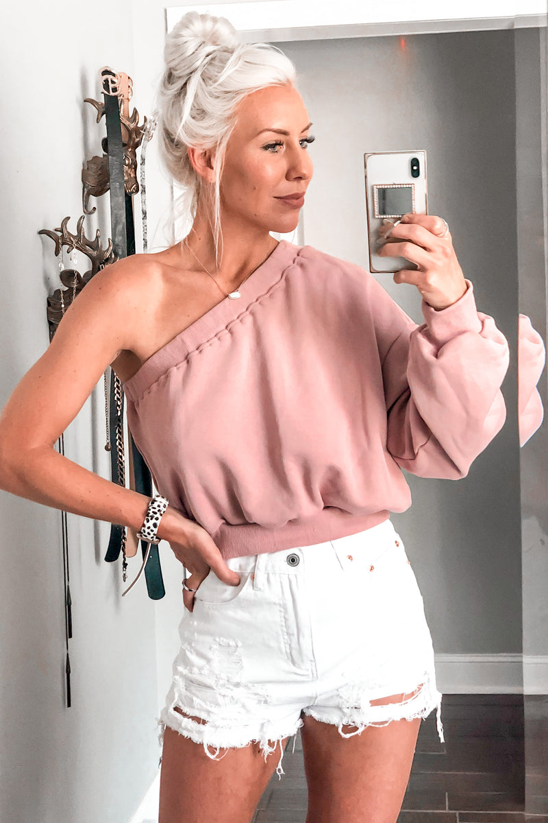 One Shoulder Sweatshirt - Pink - Kendry Collection Online Boutique
