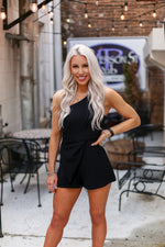 One Shoulder Twist Detail Black Romper