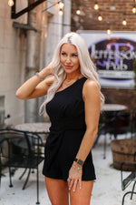 One Shoulder Twist Detail Black Romper