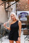 One Shoulder Twist Detail Black Romper