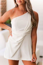 One Shoulder Twist Detail White Romper - Kendry Collection Boutique