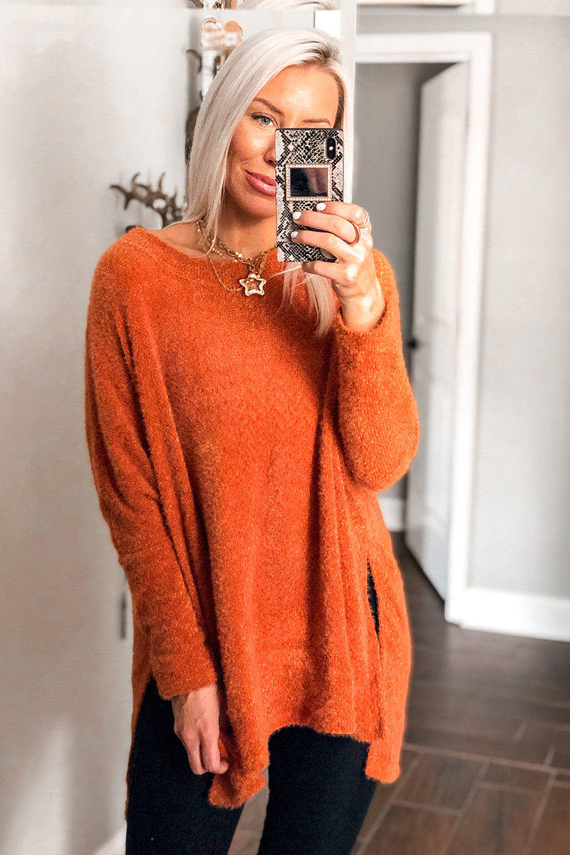 Orange Fuzzy Eyelash Knit Sweater