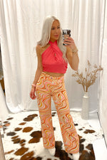 Peachy Red Satin Halter Top