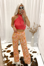 Peachy Red Satin Halter Top