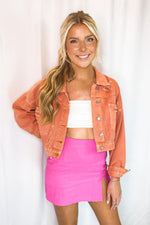 Orange Rhinestone Fringe Denim Jacket