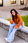 Orange Satin Front Tie Long Sleeve Blouse - Kendry Collection Boutique