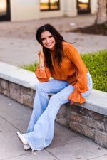 Orange Satin Front Tie Long Sleeve Blouse - Kendry Collection Boutique