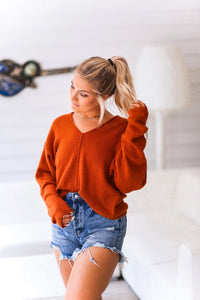 Orange V-Neck Knit Sweater - Shop Kendry Collection Boutique