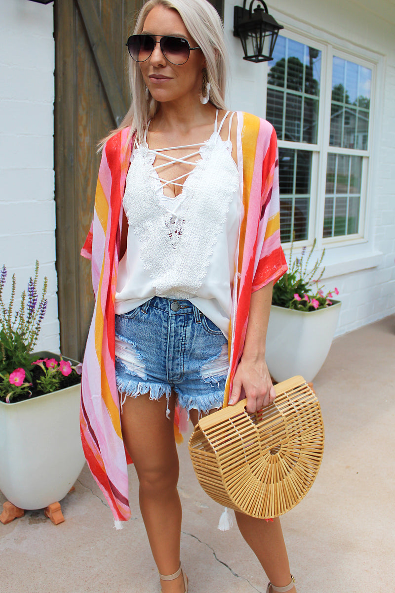 Pocket Full Of Sunshine Orange Multi Striped Duster