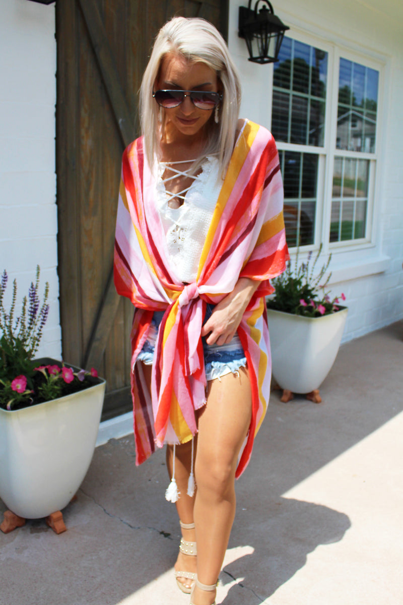 Pocket Full Of Sunshine Orange Multi Striped Duster