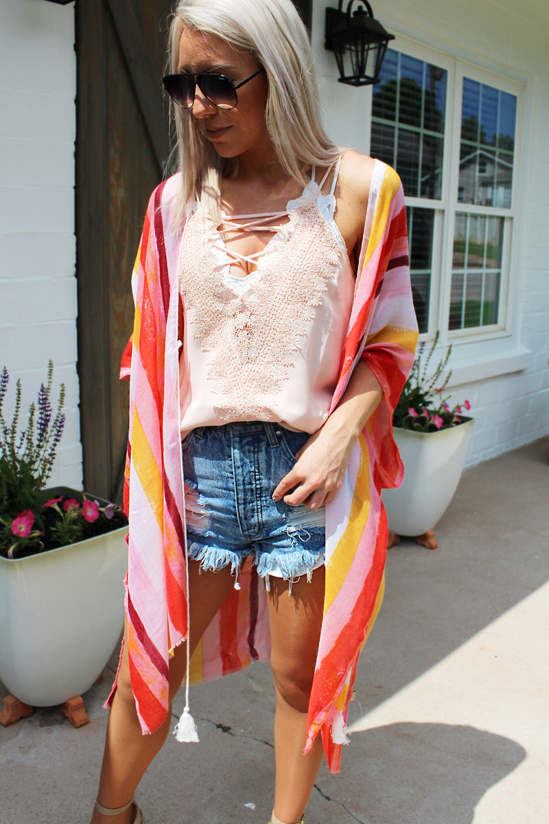 Pocket Full Of Sunshine Orange Multi Striped Duster
