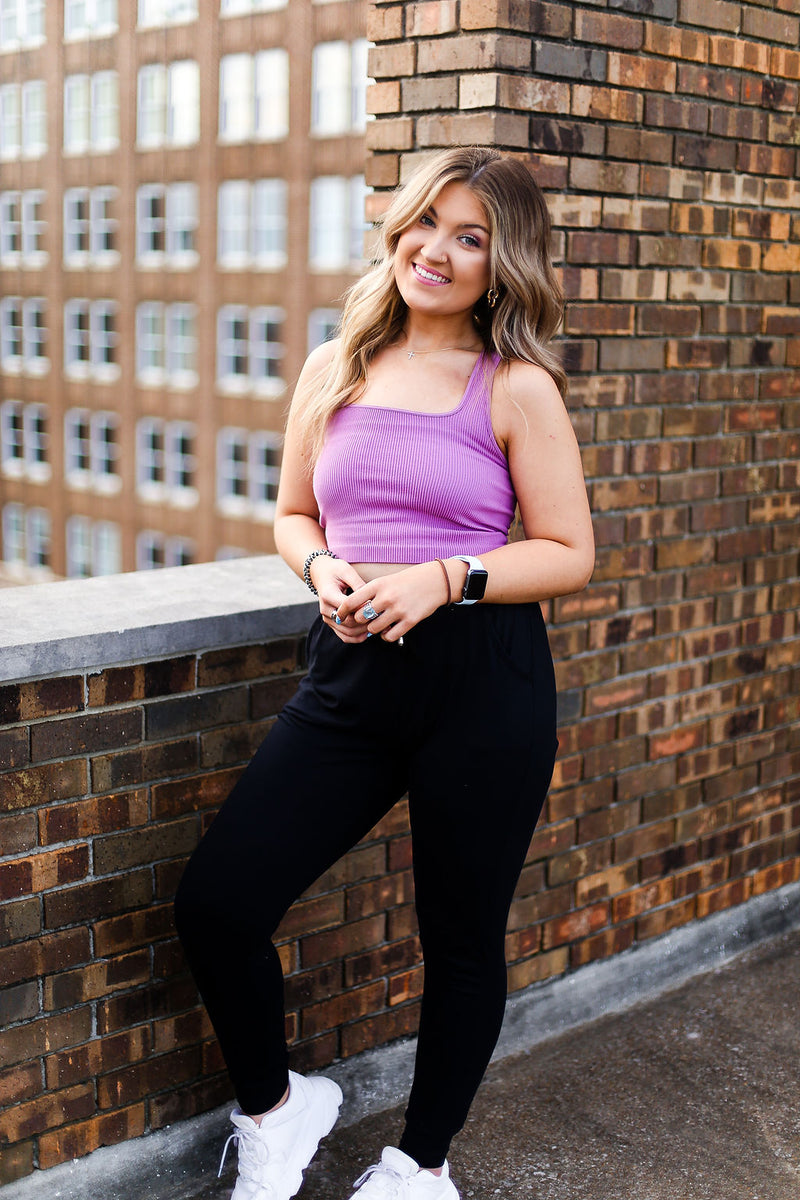 Orchid Pink Square Neck Ribbed Tank Top - Shop Kendry Collection Boutique Online