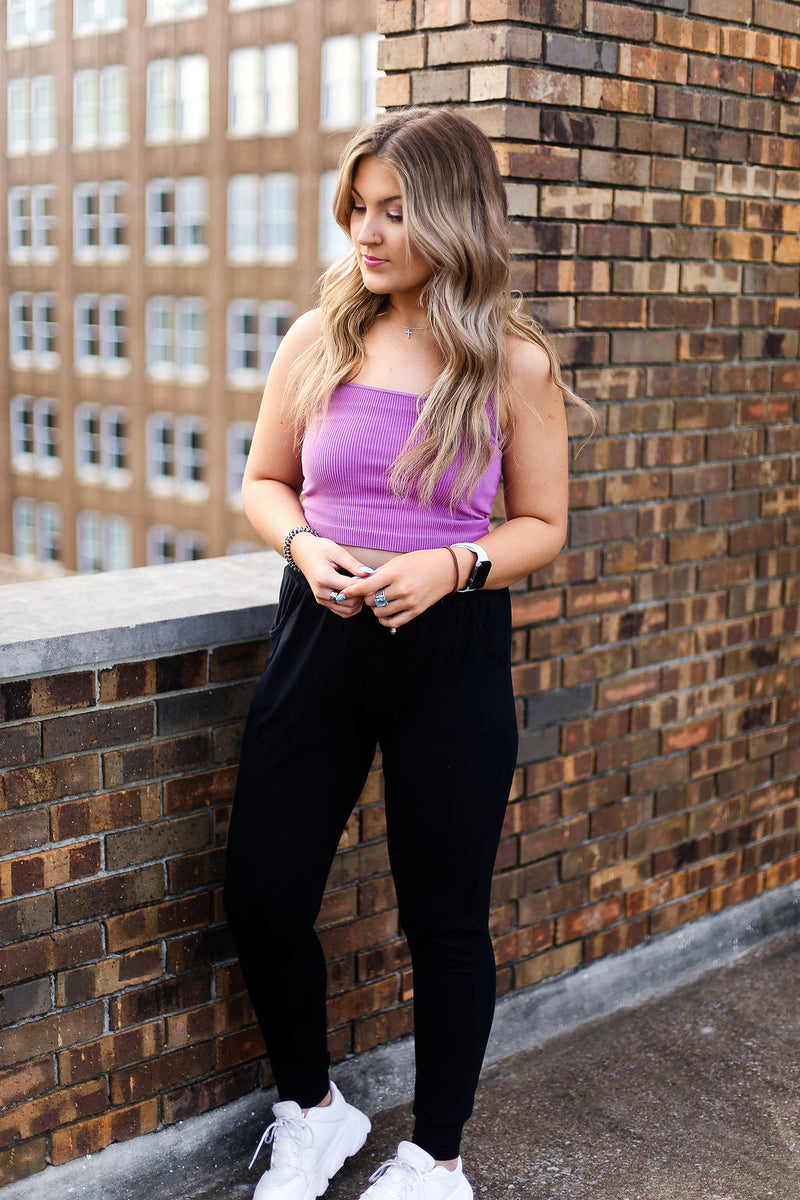 Orchid Pink Square Neck Ribbed Tank Top - Shop Kendry Collection Boutique Online