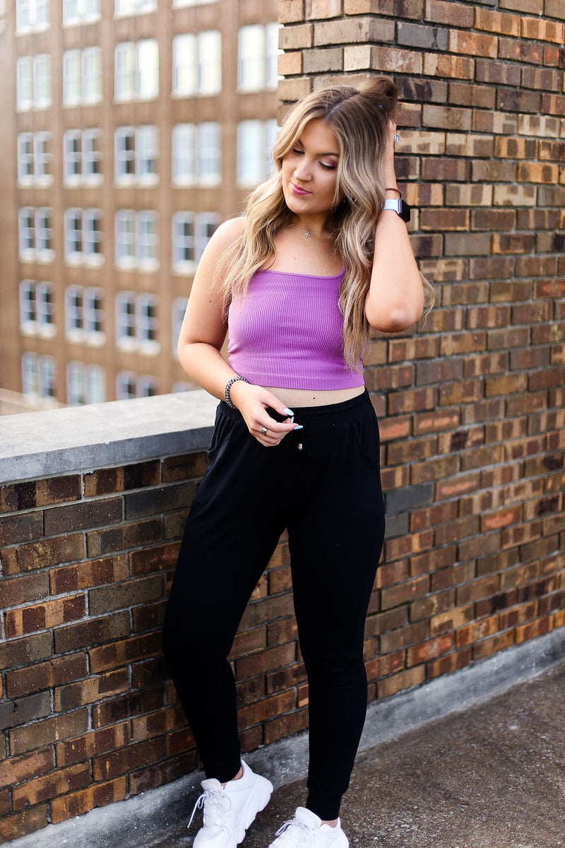 Orchid Pink Square Neck Ribbed Tank Top - Shop Kendry Collection Boutique Online