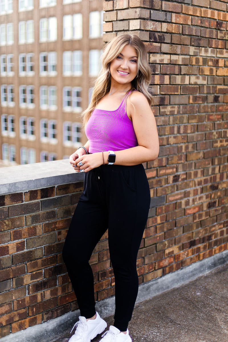 Orchid Pink Square Neck Ribbed Tank Top - Shop Kendry Collection Boutique Online