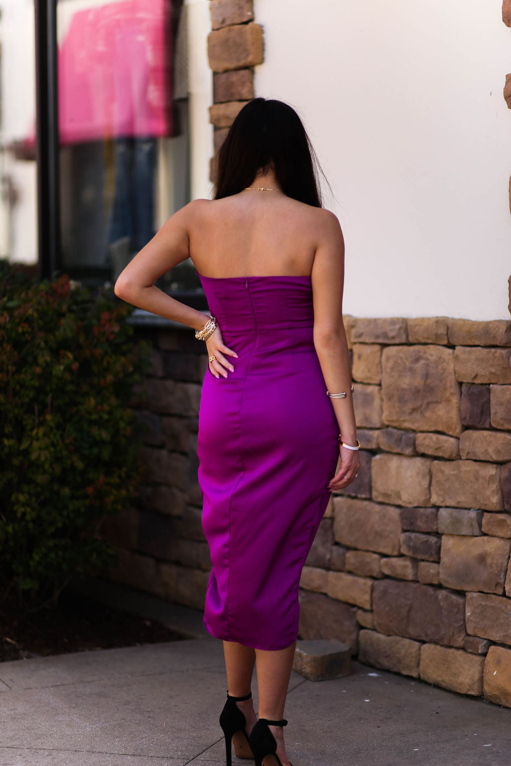 Orchid Purple Strapless Silk Midi Dress - Shop Kendry Collection Boutique