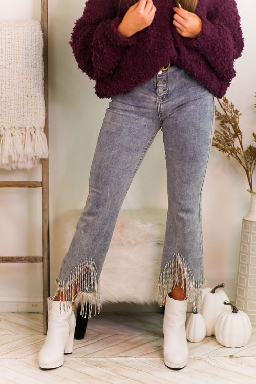 Palmer Black Rhinestone Fringe Flare Jeans - Kendry Collection Boutique