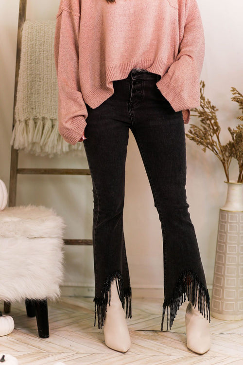 Palmer Black Rhinestone Fringe Flare Jeans - Kendry Collection Boutique