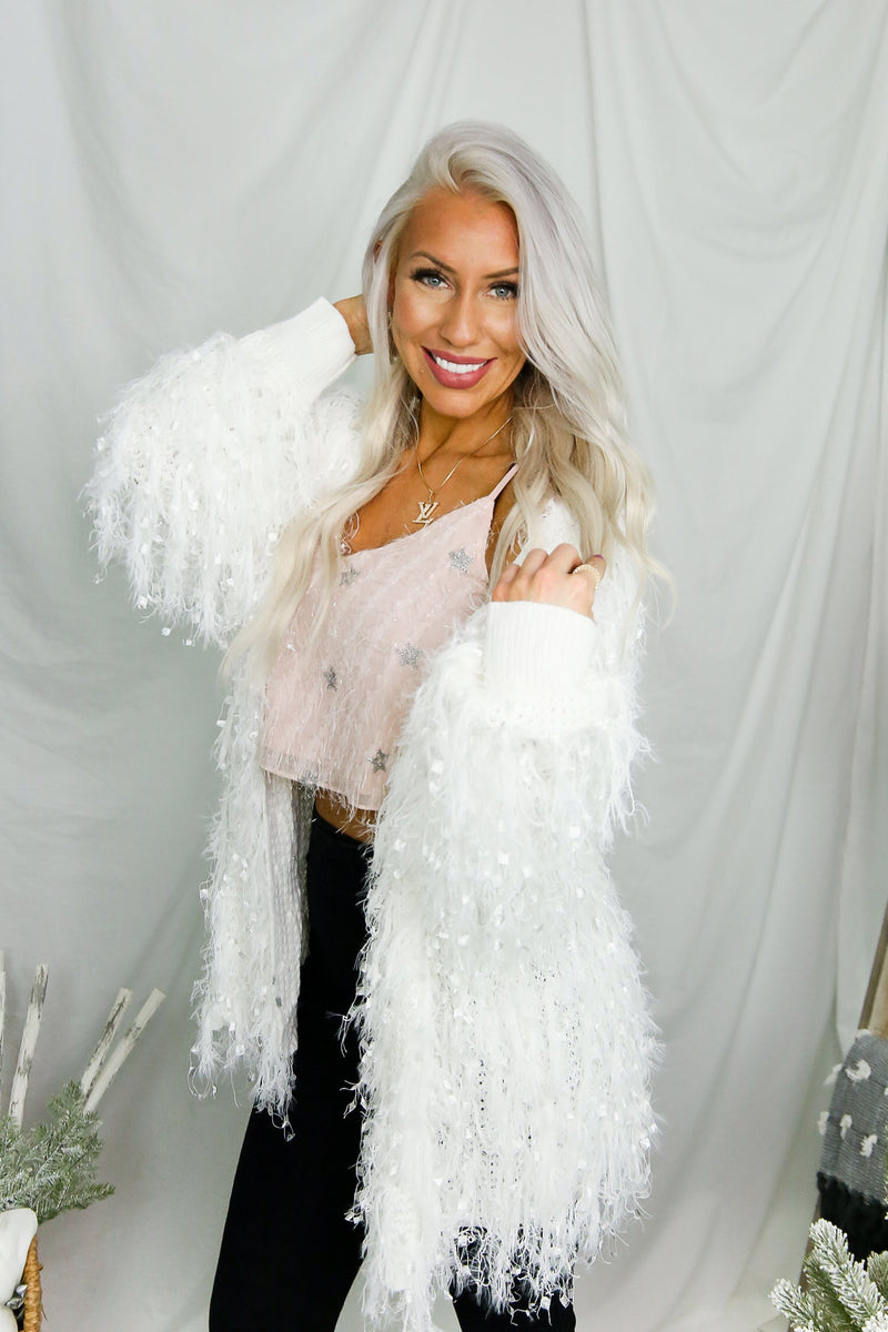 Silver Sequin Fringe Jacket- Kendry Collection Boutique