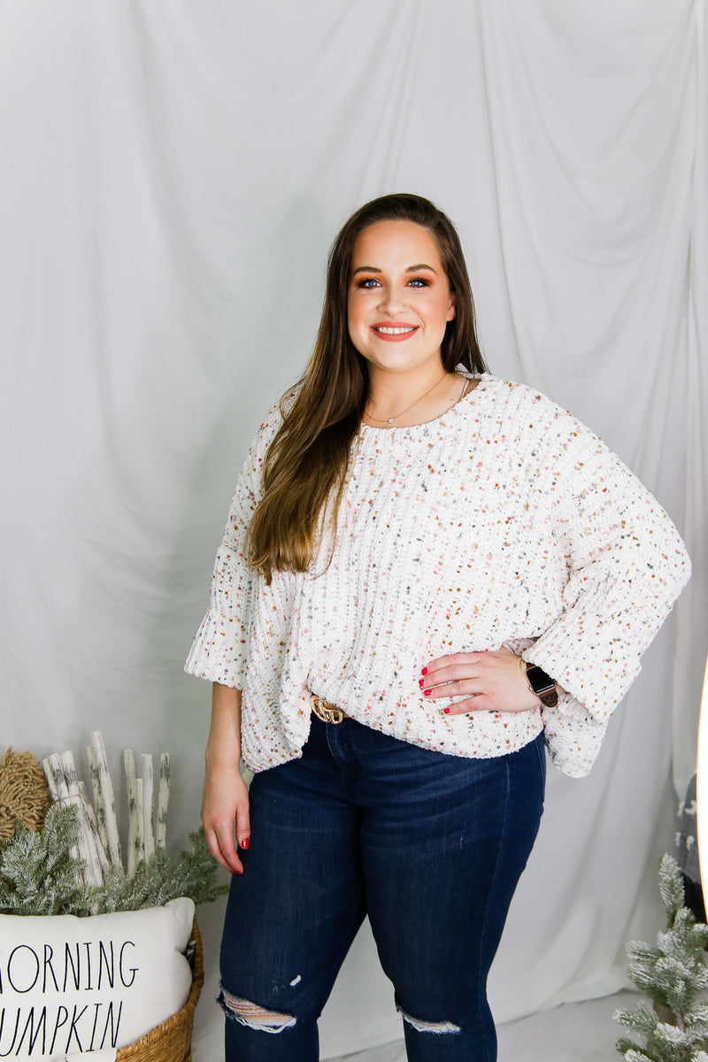 Pastel Confetti Knit Quarter Sleeve Sweater